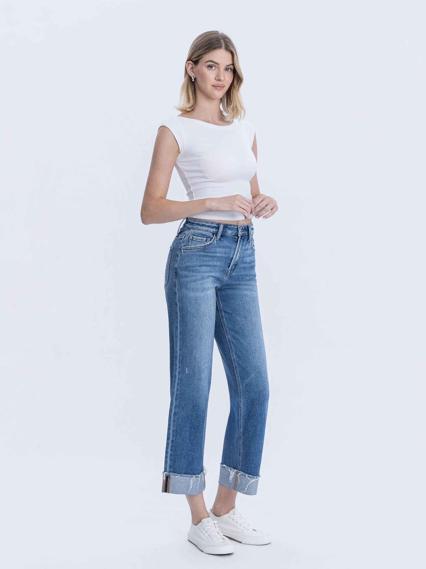 FLYING MONKEY- High Rise Cuffed Slim Jeans