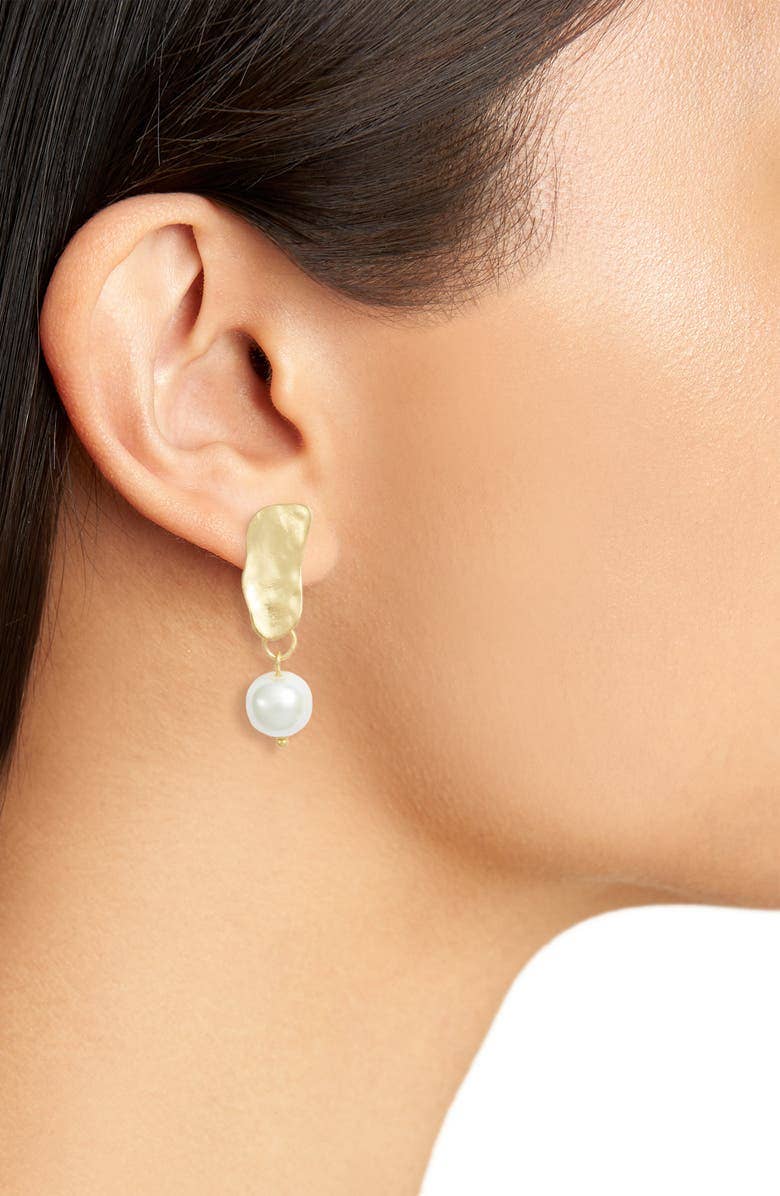 Cobblestone clip on earrings with pearl dangle