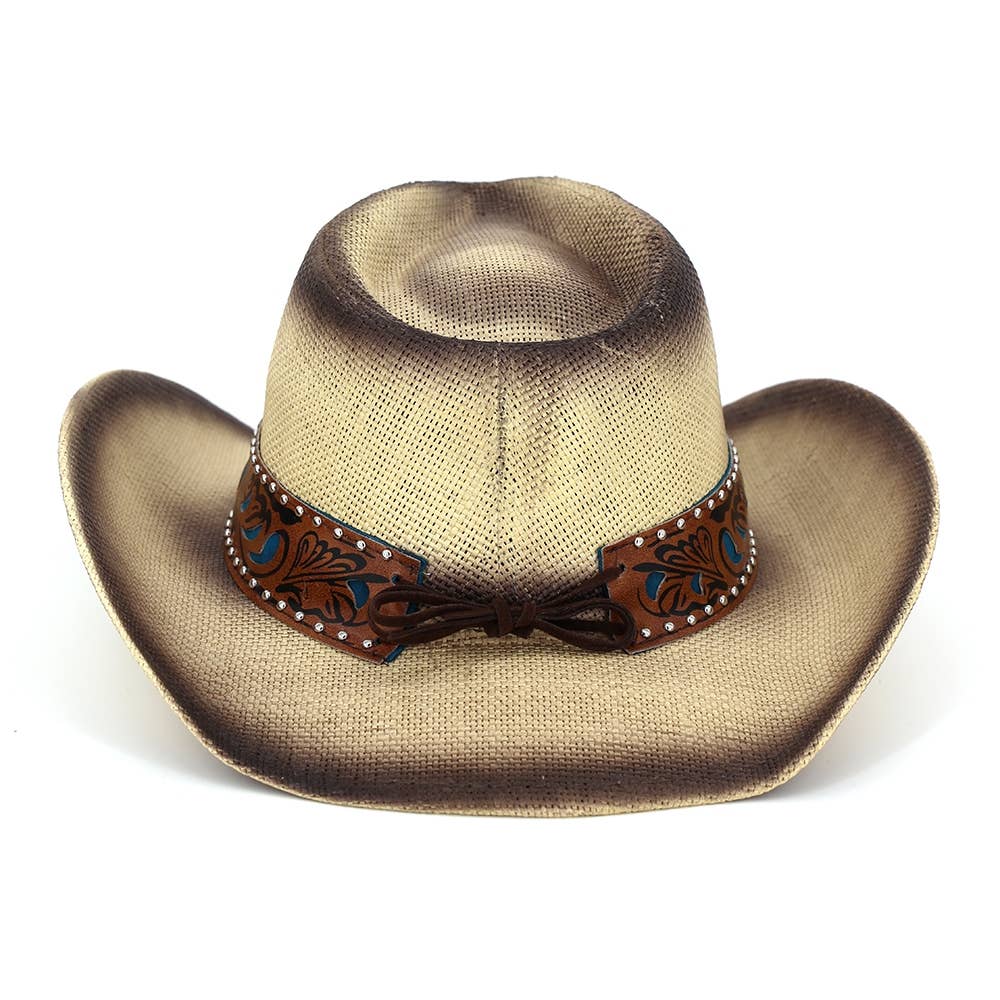 Floral Concho Band Two Tone Straw Cowboy Hat