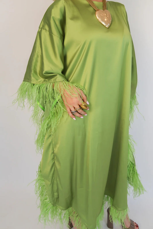 Cosmo Maxi Feather Dress- Olive