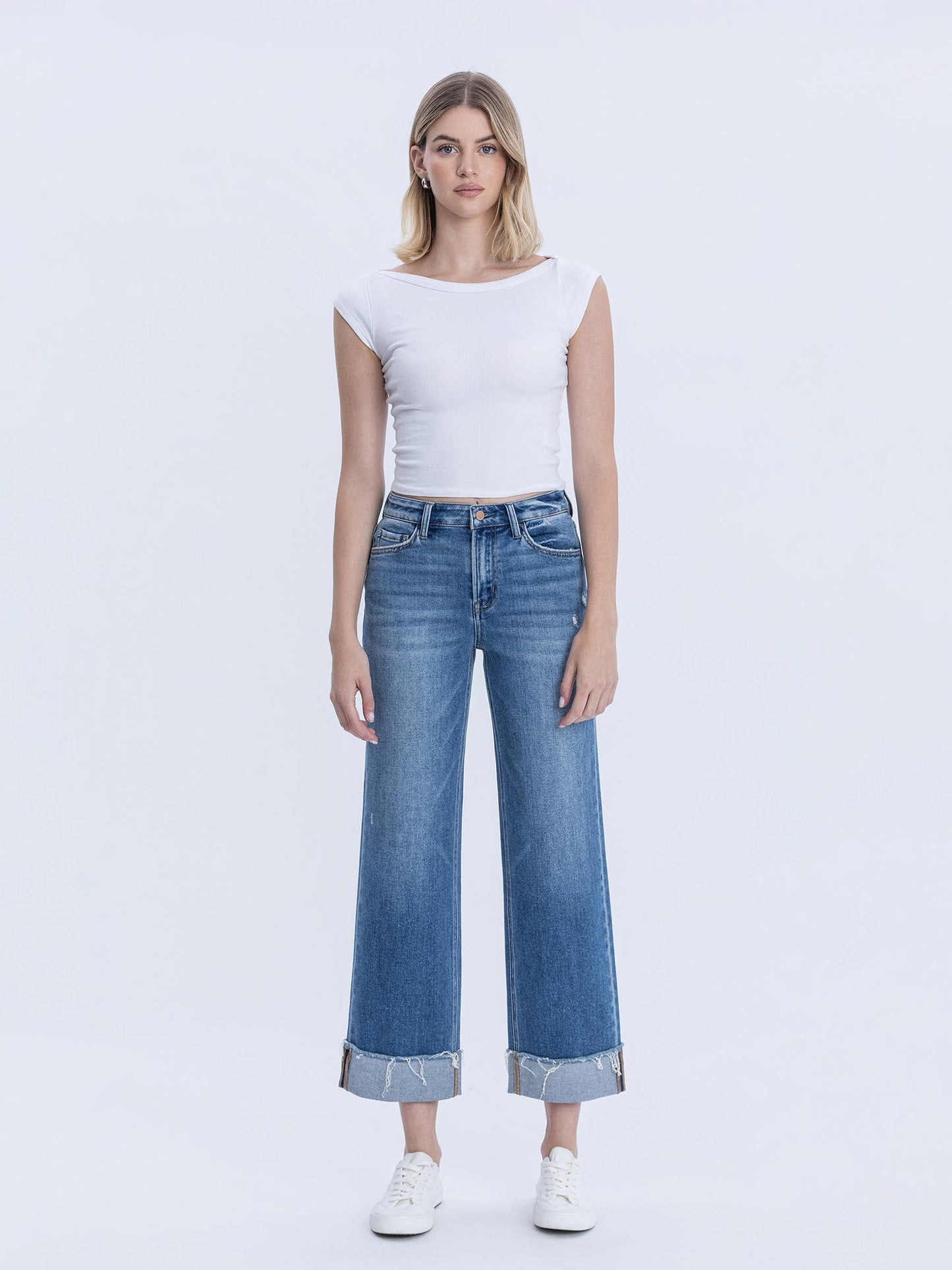 FLYING MONKEY- High Rise Cuffed Slim Jeans