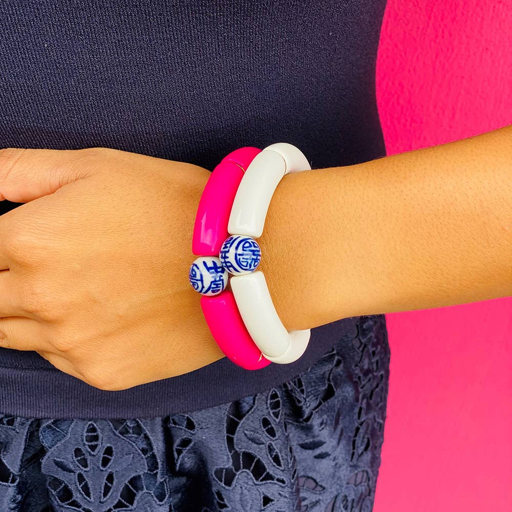 China Blue Bamboo Acrylic Tube Bracelet