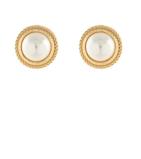 Textured Framed Pearl Earrings