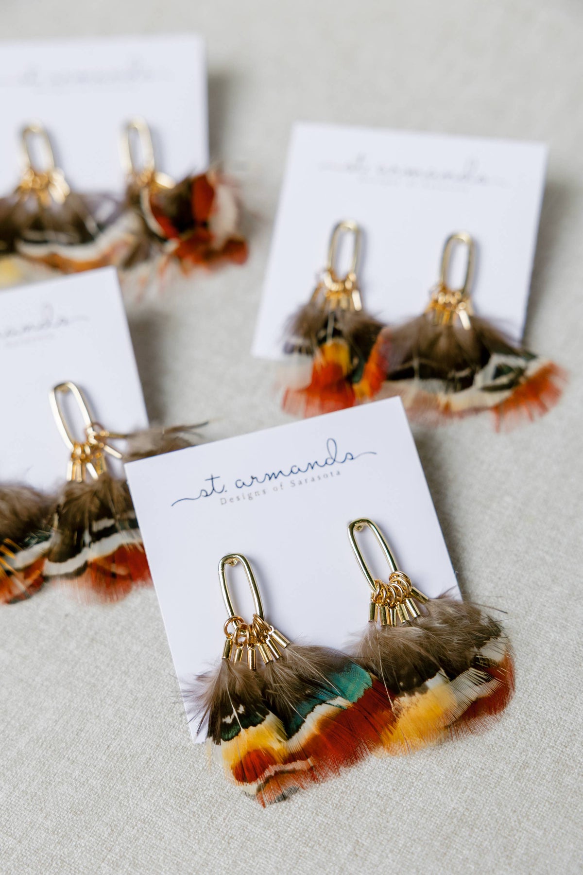 Foxfire Fall Feather Tassel Statement Earrings