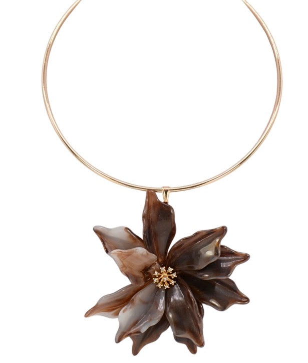 Brown Flower Collar Necklace