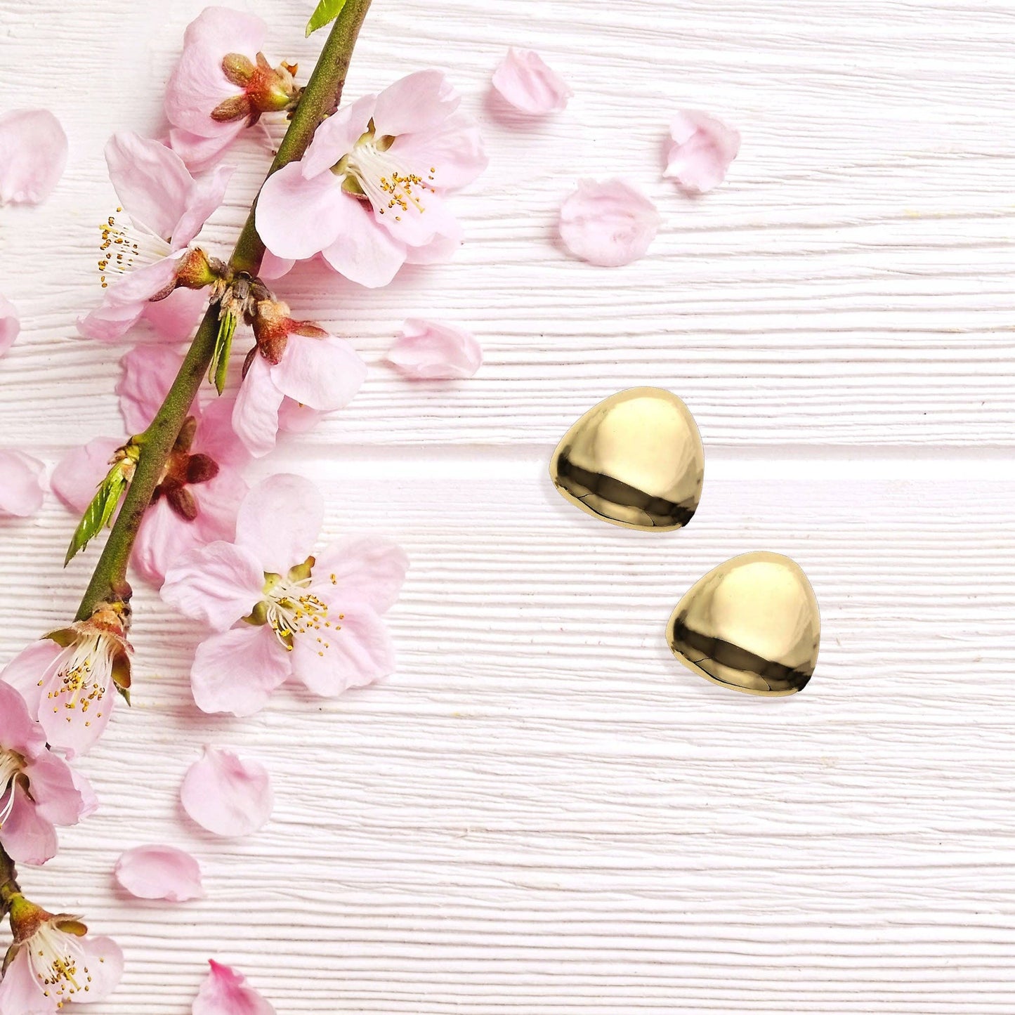 Gold Plated Curved Triangle Button Earrings with Clip Backs