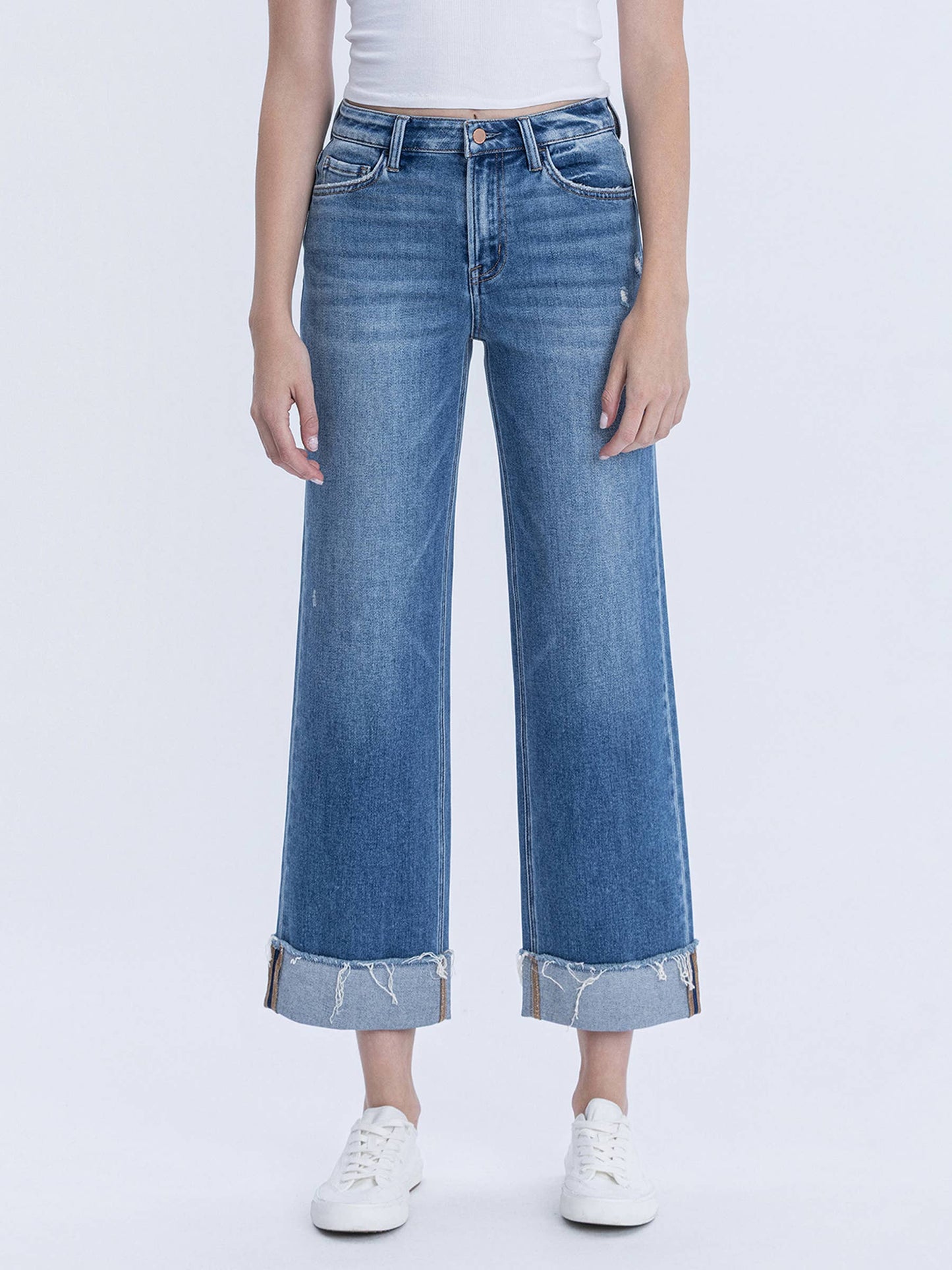 FLYING MONKEY- High Rise Cuffed Slim Jeans