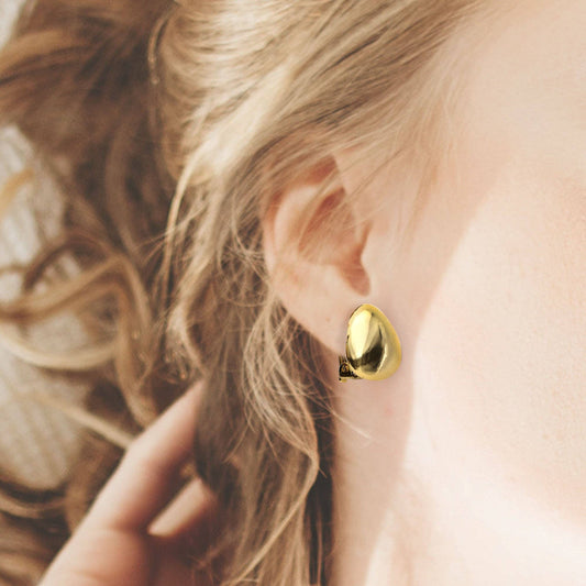 Gold Plated Curved Triangle Button Earrings with Clip Backs