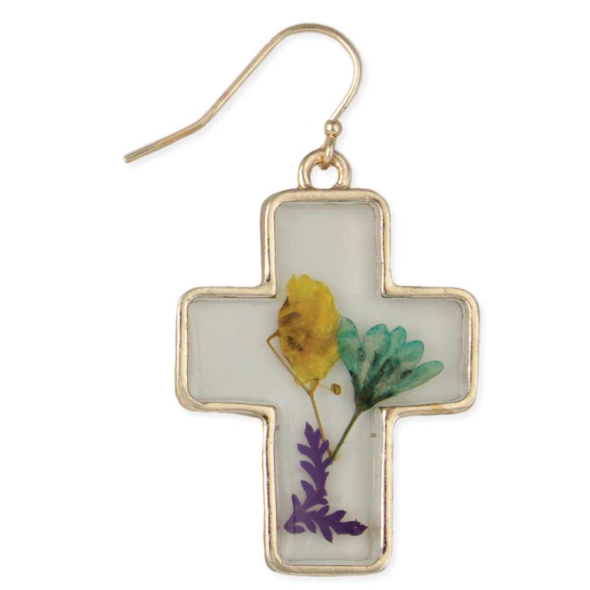 Gold Cross Dried Flower Earrings