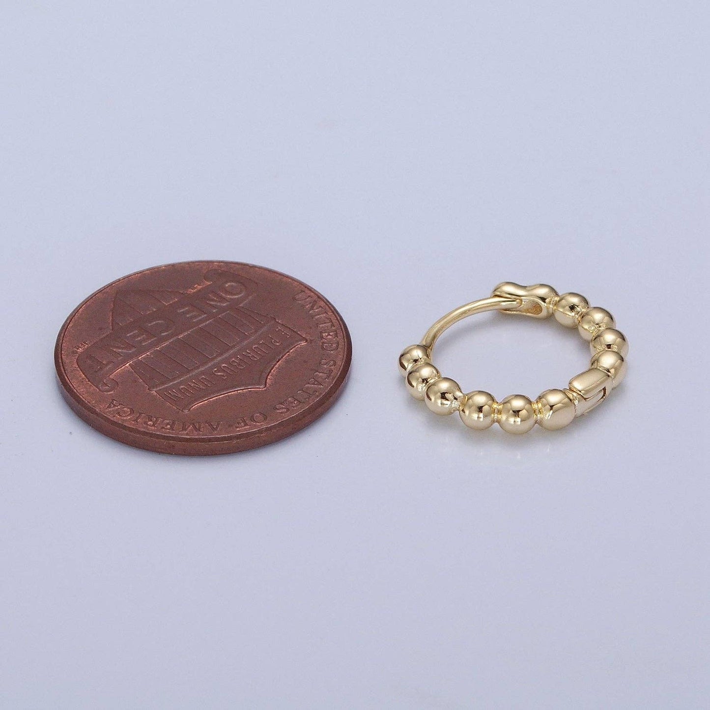 Dainty 14K Gold Filled Beaded Ball Round Bubble Huggie Hoop