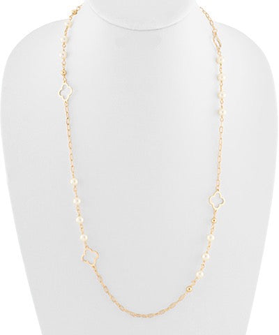Open Clover Pearl Necklace