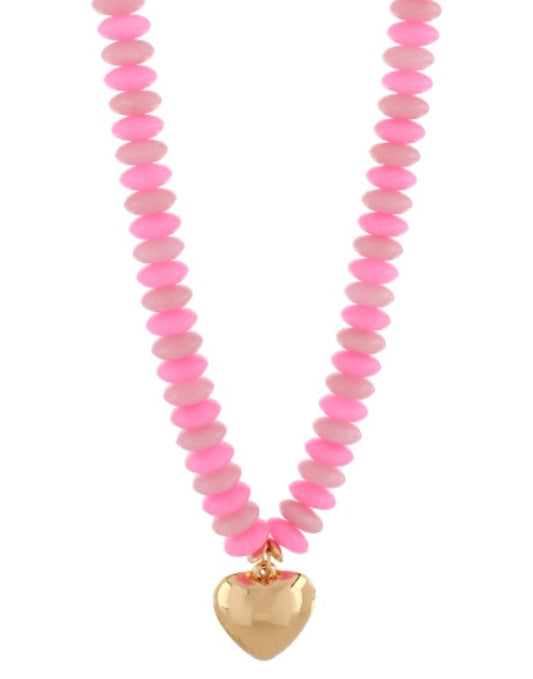 Chunky Beaded Puffy Heart Necklace