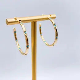 Gold Turquoise Hoops