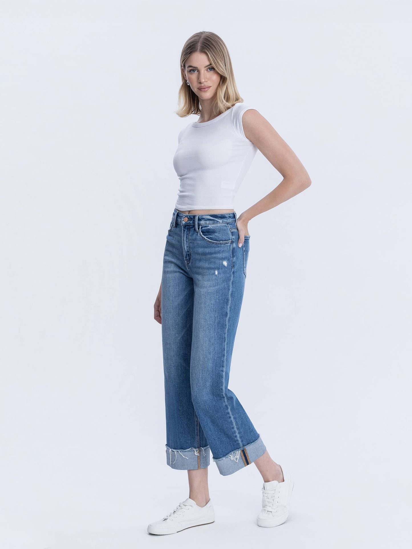 FLYING MONKEY- High Rise Cuffed Slim Jeans