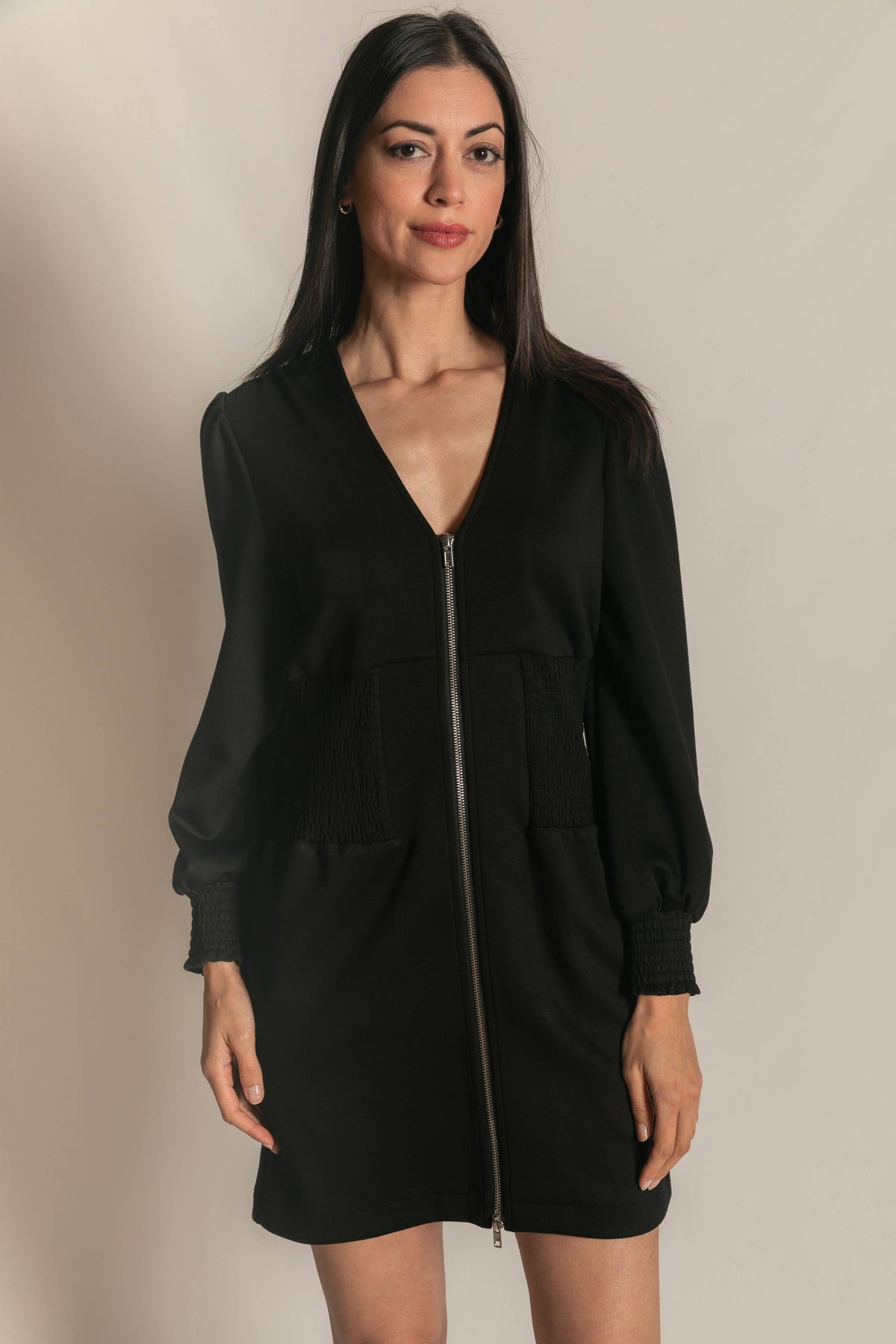 Amelia Smocked Zip Up Dress
