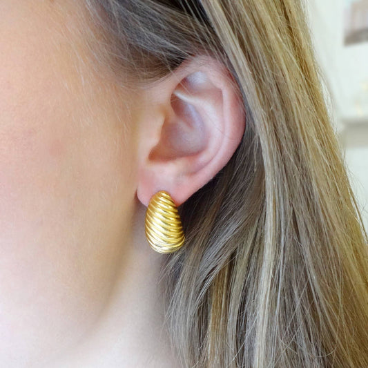 Gold Croissant Dome Stud Earrings