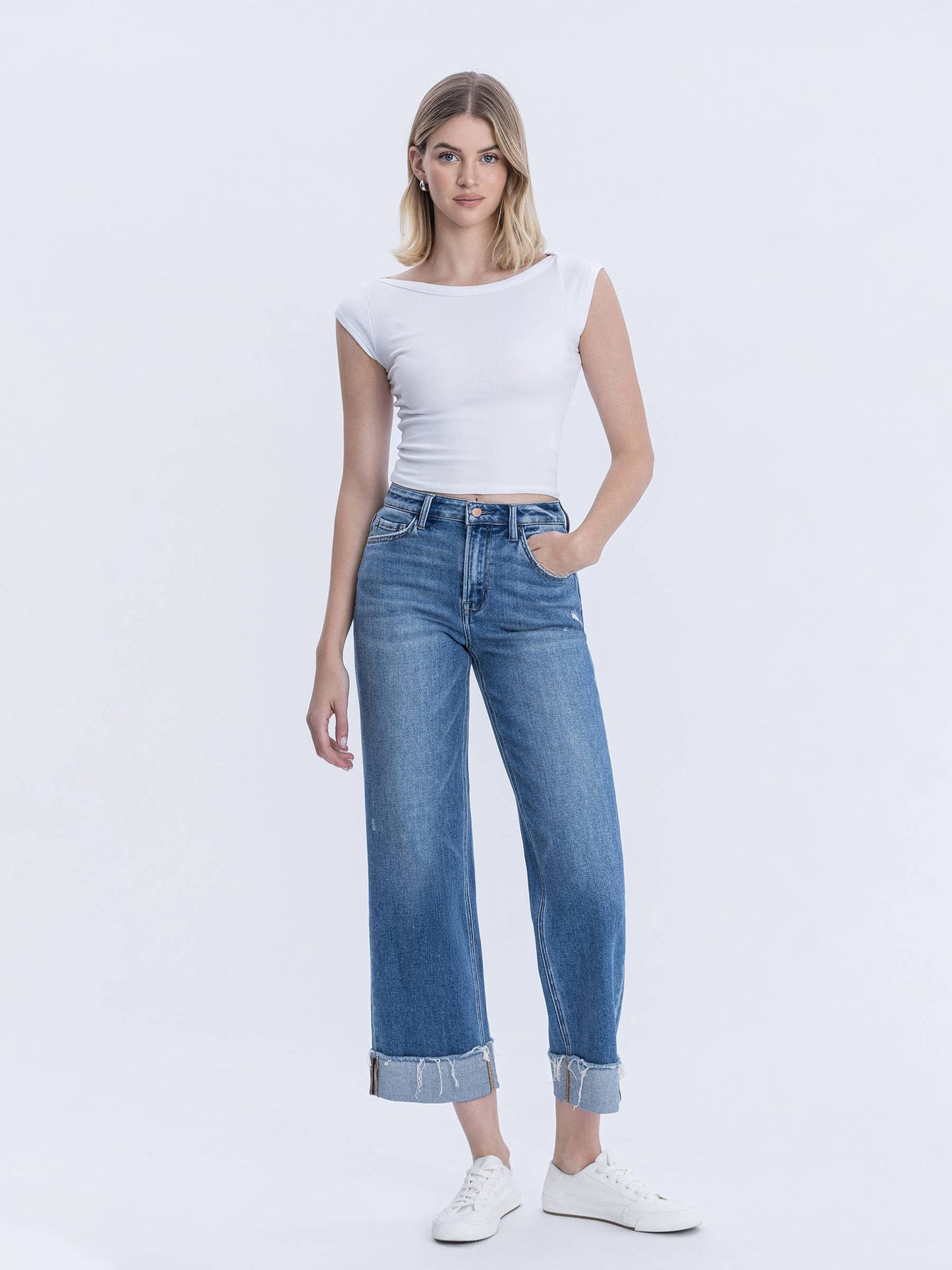 FLYING MONKEY- High Rise Cuffed Slim Jeans