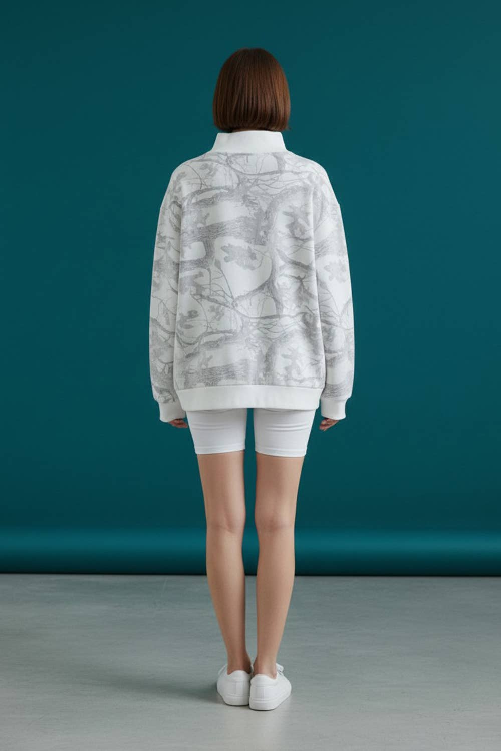 BUCKETLIST- Camouflage Oversized Mock Neck Sweatshirt