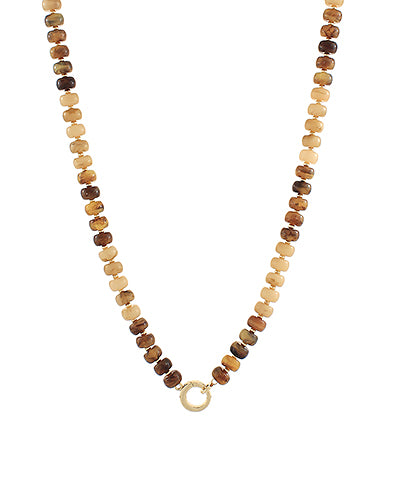 Brown Beaded Circle Carabiner Clasp Necklace