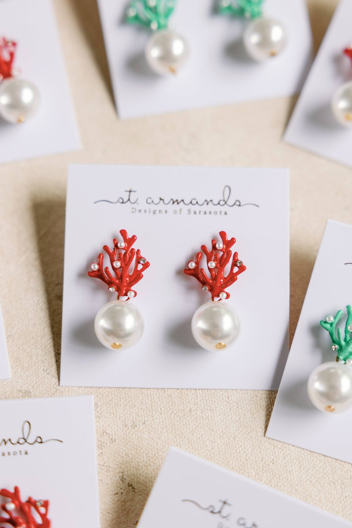 Pearl and Red Coral Mini Statement Earrings