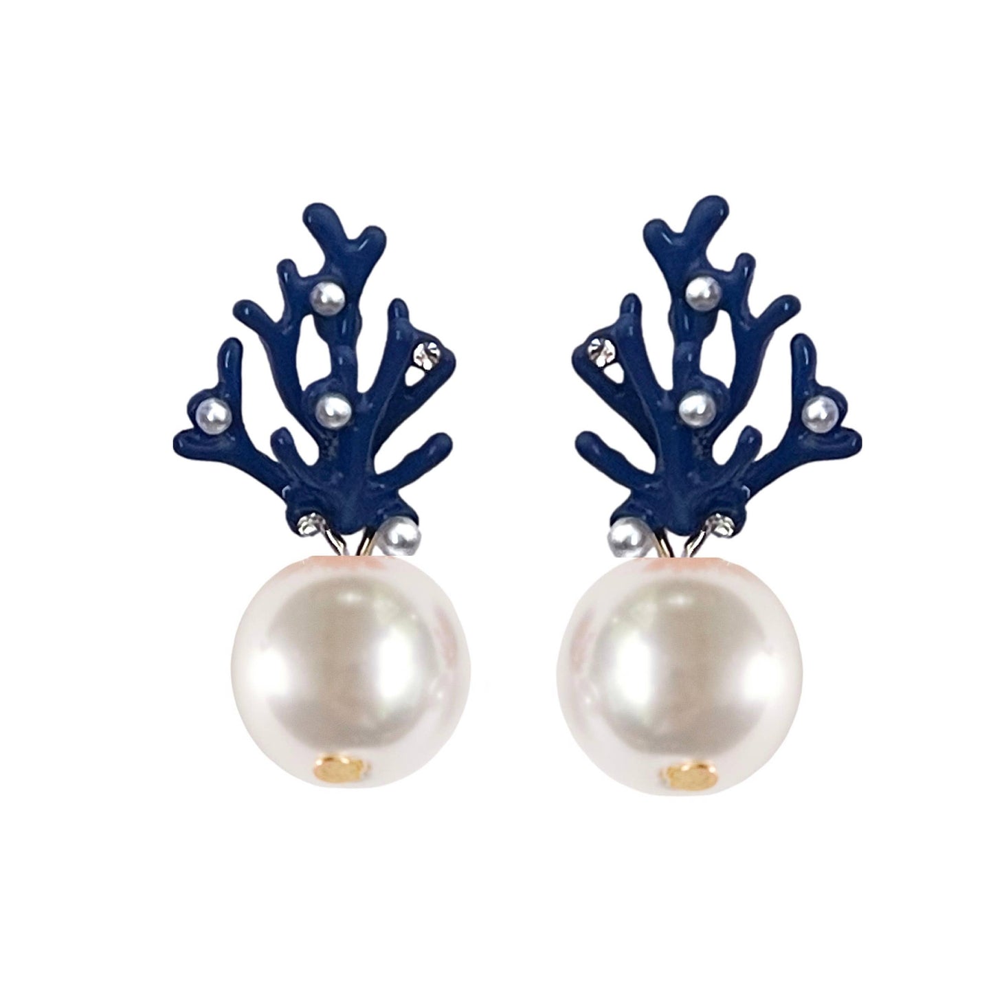 Pearl and Blue Coral Mini Statement Earrings
