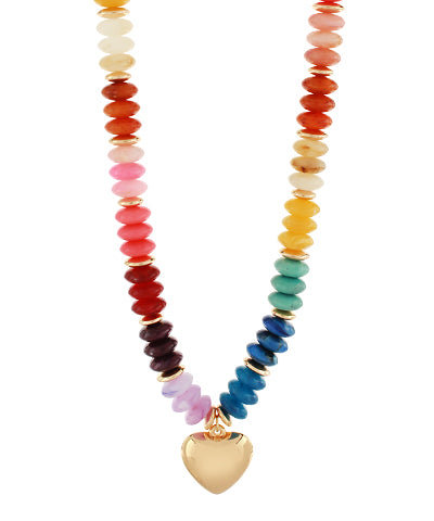 Chunky Candy Necklace with Gold Heart