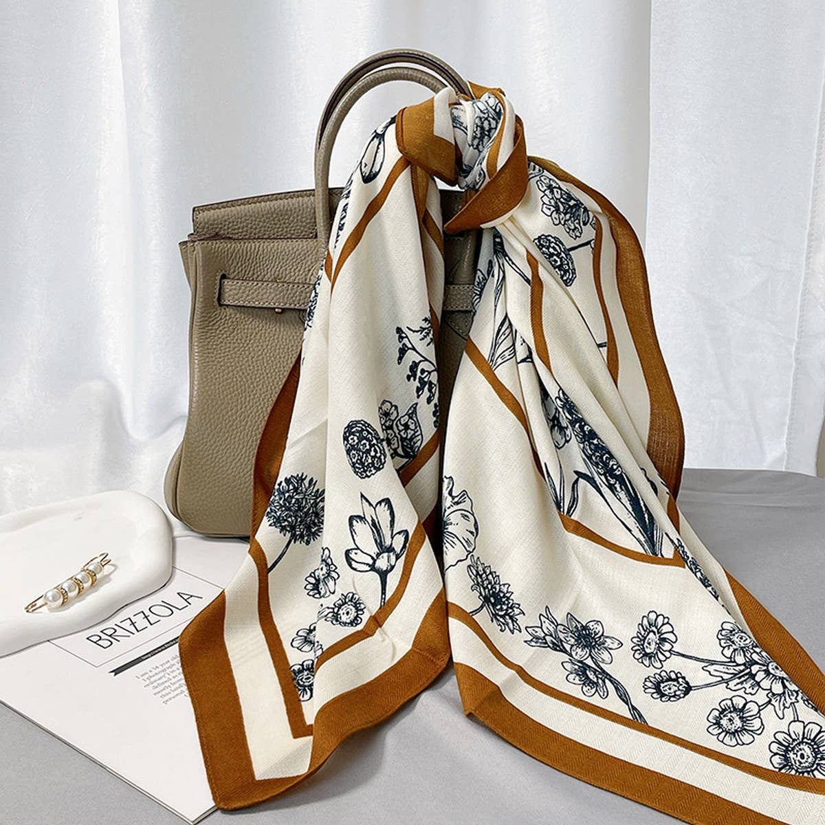 Flower Butterfly Print Square Scarf