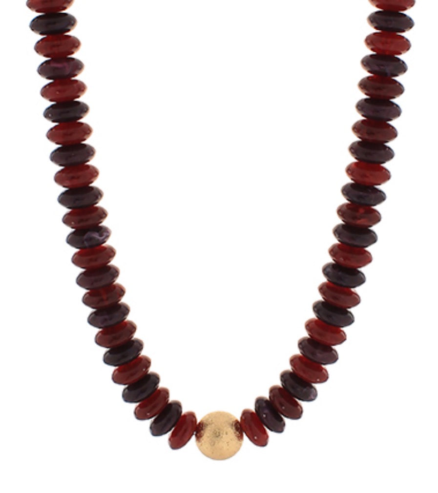 Beaded Necklace with Gold Ball Accent