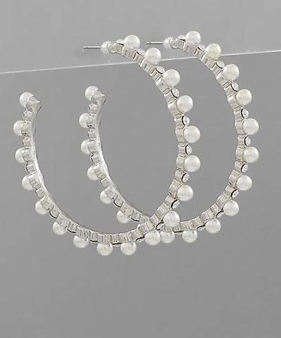 Studded Pearl & Crystal Hoops