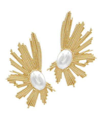 Textured Sunburst & Pearl Earrings