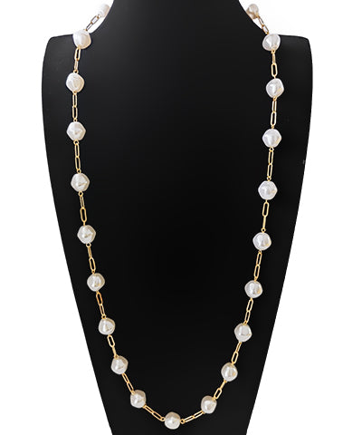 Long Gold Pearl Necklace