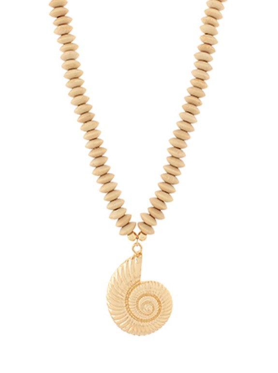 Wood Beaded Shell Necklace