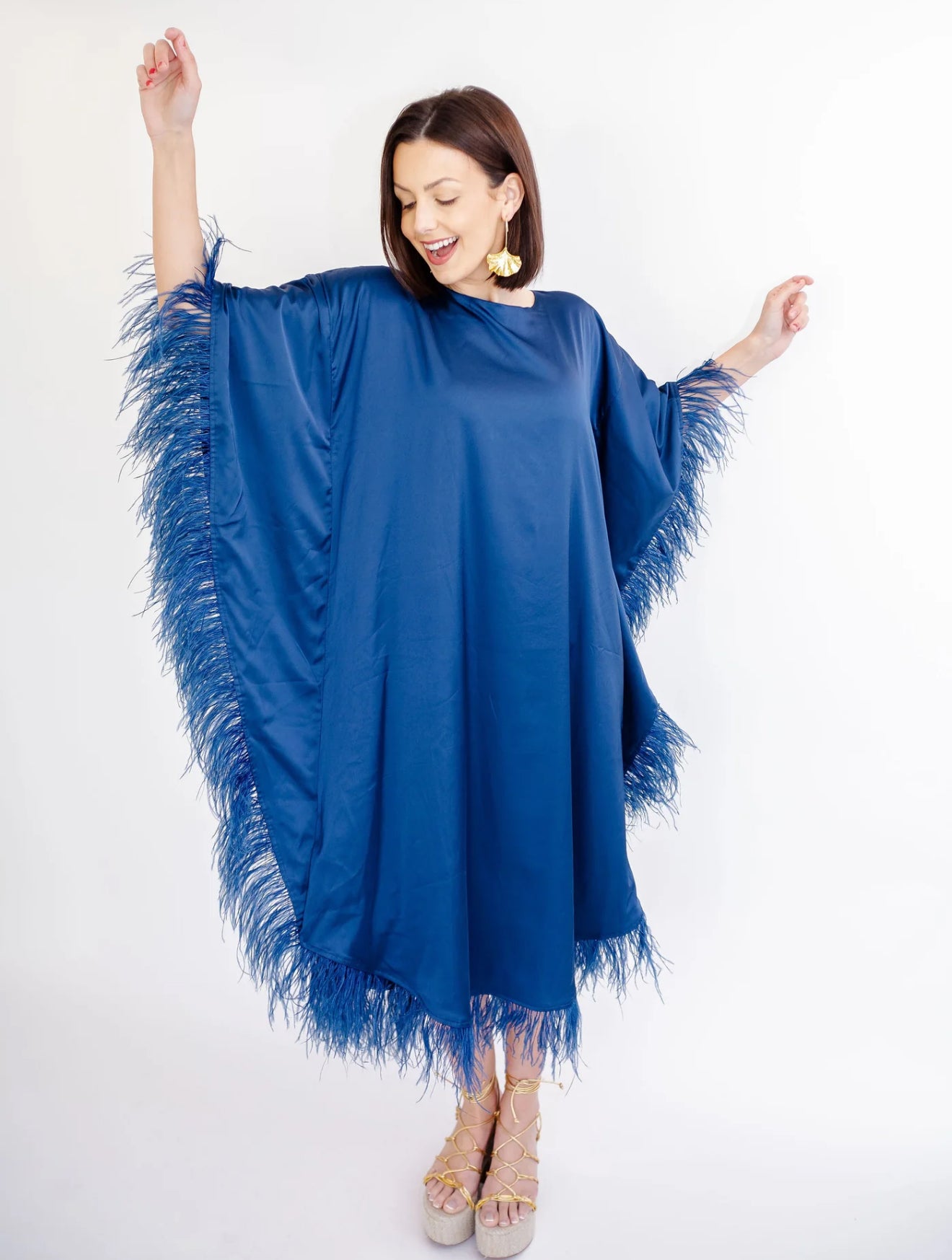 Cosmo Maxi Feather Dress-Iris