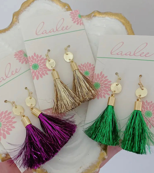 Mardi Gras Gold Fringe Tassel Earrings