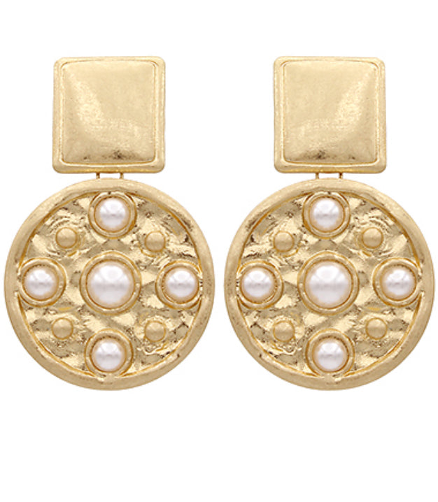 Square & Textured Round Link Earrings