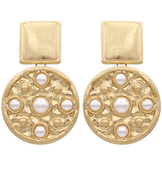 Square & Textured Round Link Earrings