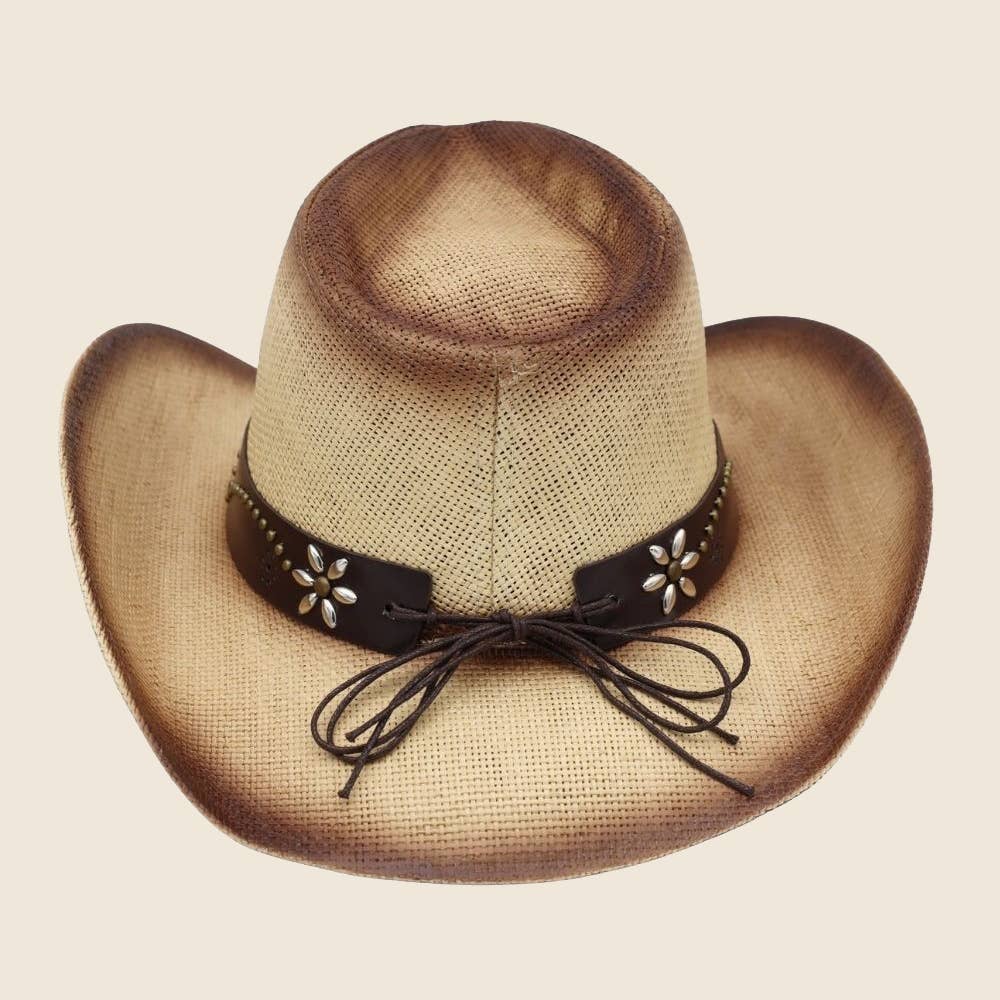 Western Long Horn Skull Embroidered Strap Straw Cowboy Hat