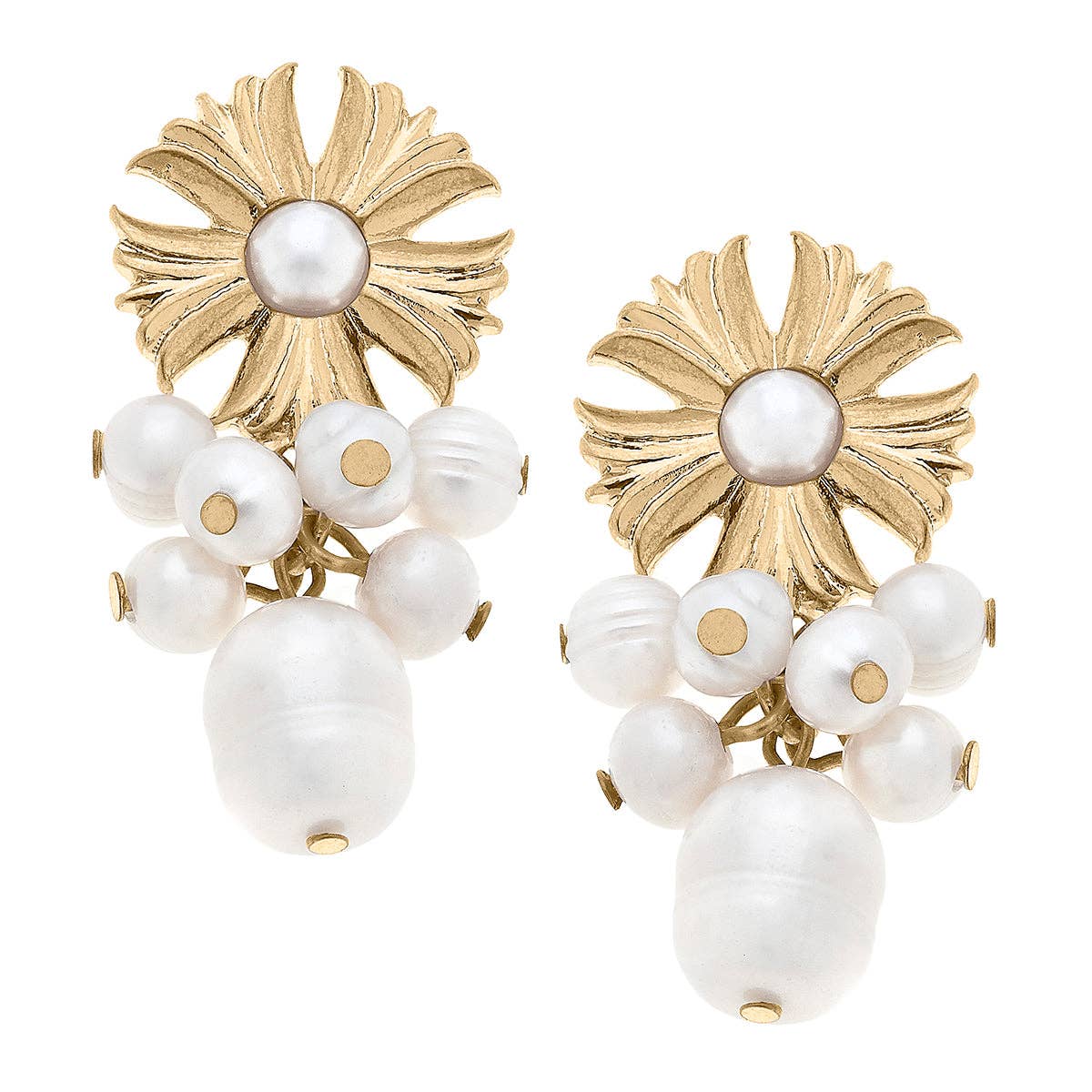 Holland Flower & Pearl Cluster Drop Earrings in Ivory