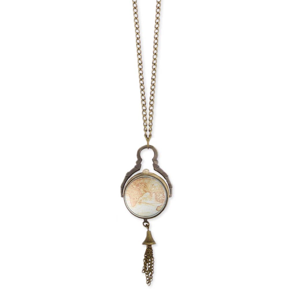 Burnished Gold Metal Sphere Watch Long Necklace