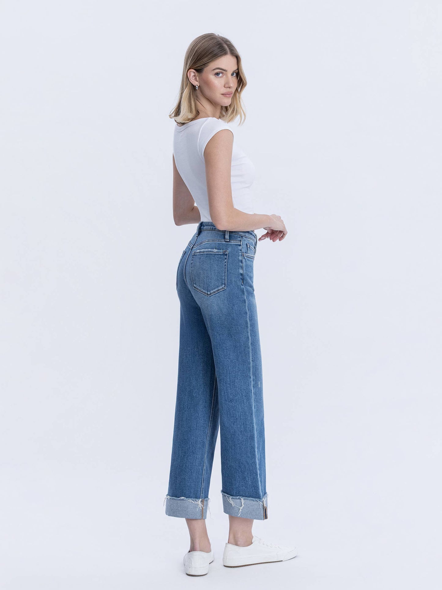 FLYING MONKEY- High Rise Cuffed Slim Jeans