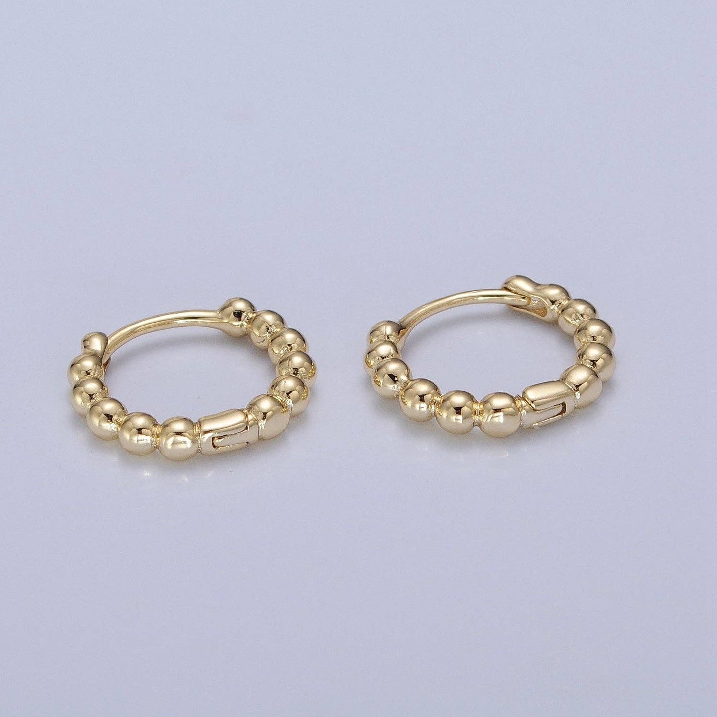 Dainty 14K Gold Filled Beaded Ball Round Bubble Huggie Hoop