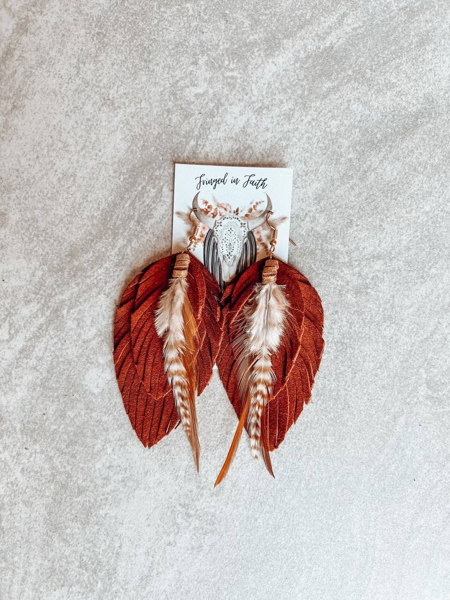 Ronan Fringe Feather Earrings | Rust