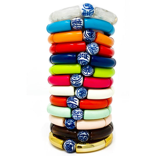 China Blue Bamboo Acrylic Tube Bracelet