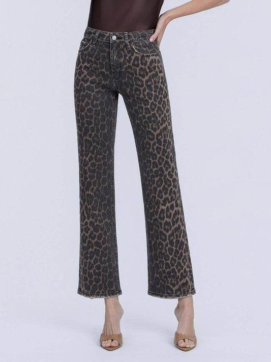 FLYING MONKEY- High Rise Leopard Wide Jean