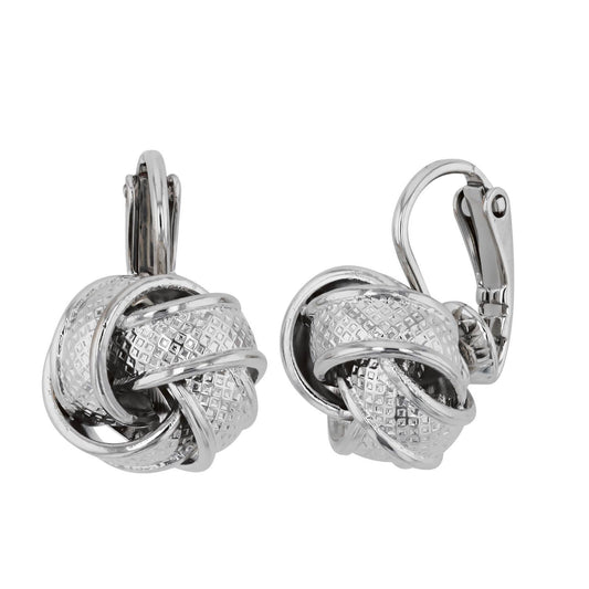 Silver Plated 14mm Textured Love Knot Earrings w/Clip Backs