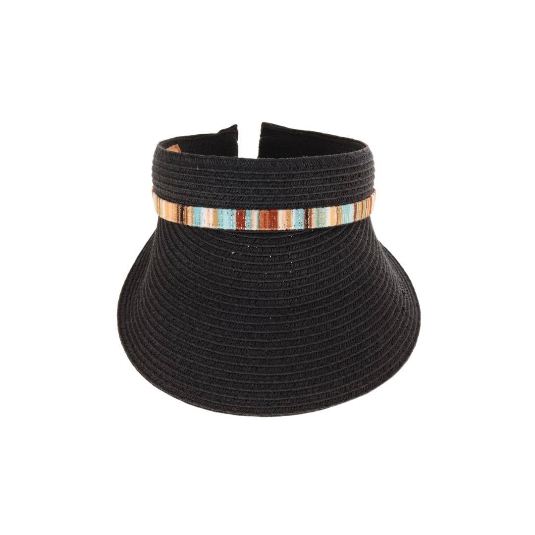 Multi Colored Trim Band C.C Straw Sun Visor