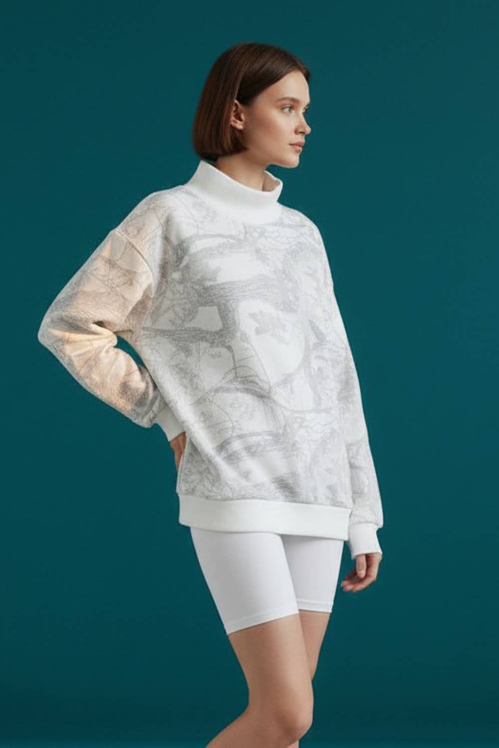 BUCKETLIST- Camouflage Oversized Mock Neck Sweatshirt