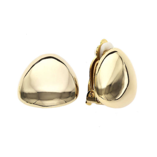 Gold Plated Curved Triangle Button Earrings with Clip Backs
