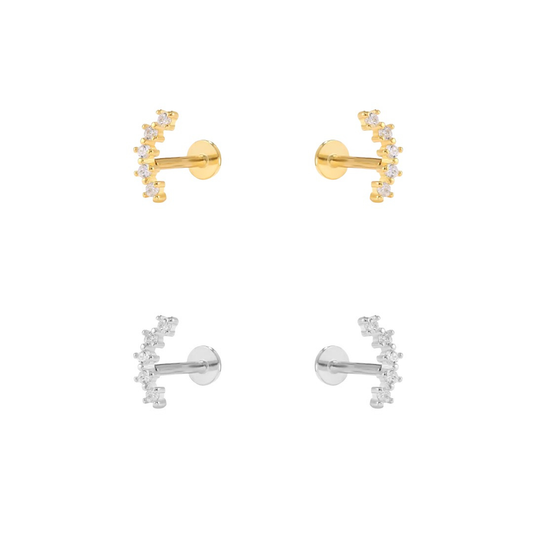 CZ Long Curved Line Screw Flat Back Earrings