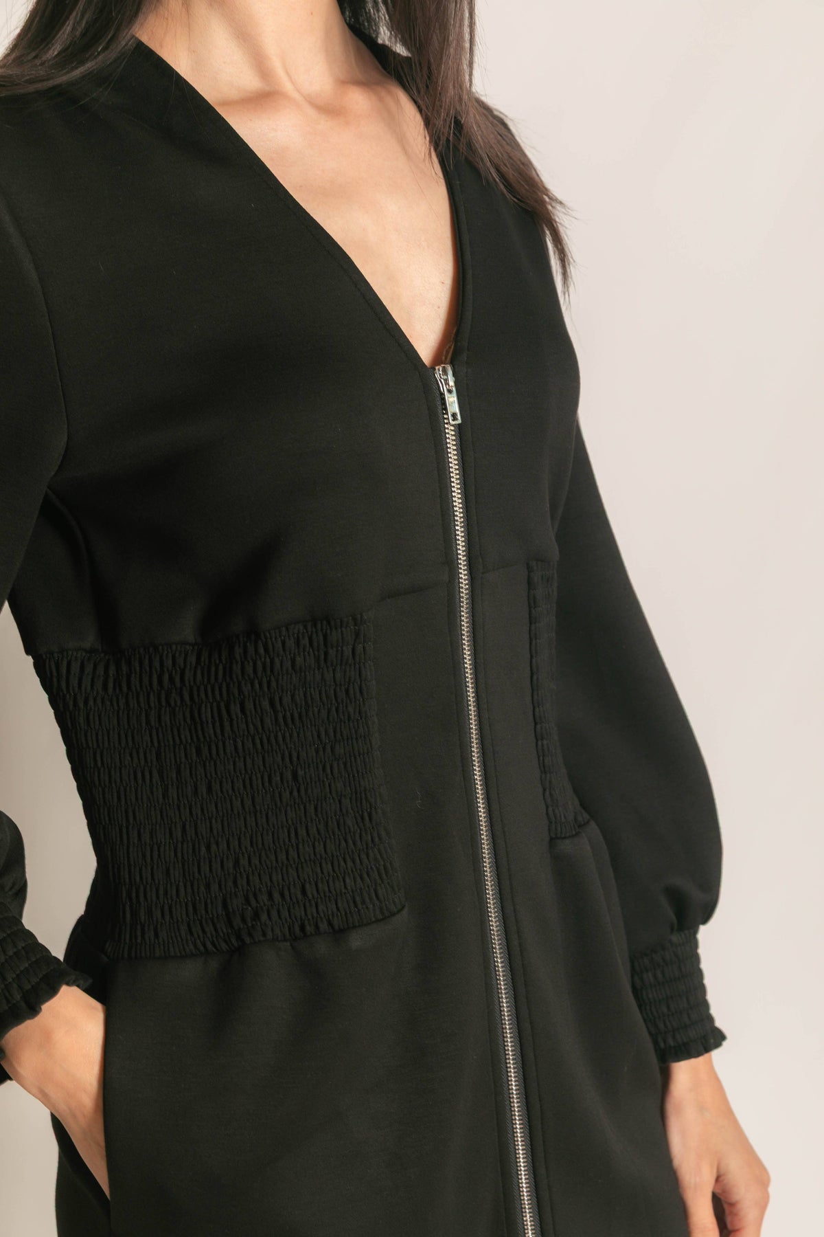 Amelia Smocked Zip Up Dress